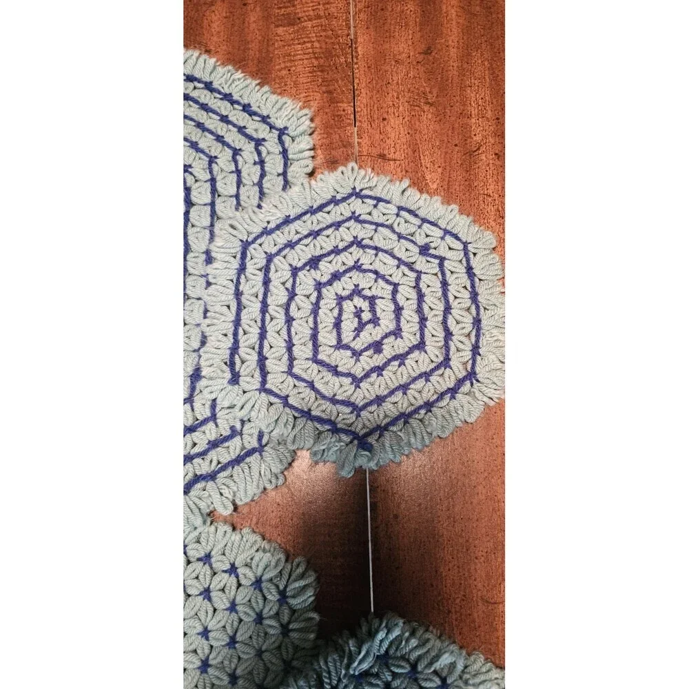 Handmade Crocheted Star 8 Placemats 2 Hot Pads Light Blue Cottage Core Kitchen